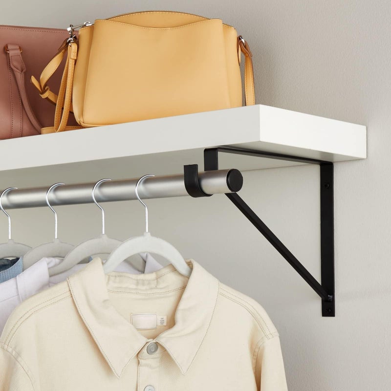 Okuna Outpost Shelving Brackets with Rod Holder for Closet Shelves - 4 Pack, Black Metal, 12.5 x 1 x 9.5 in - Clothes Bar Bracket & Rod Support for Closet Storage - Image 5